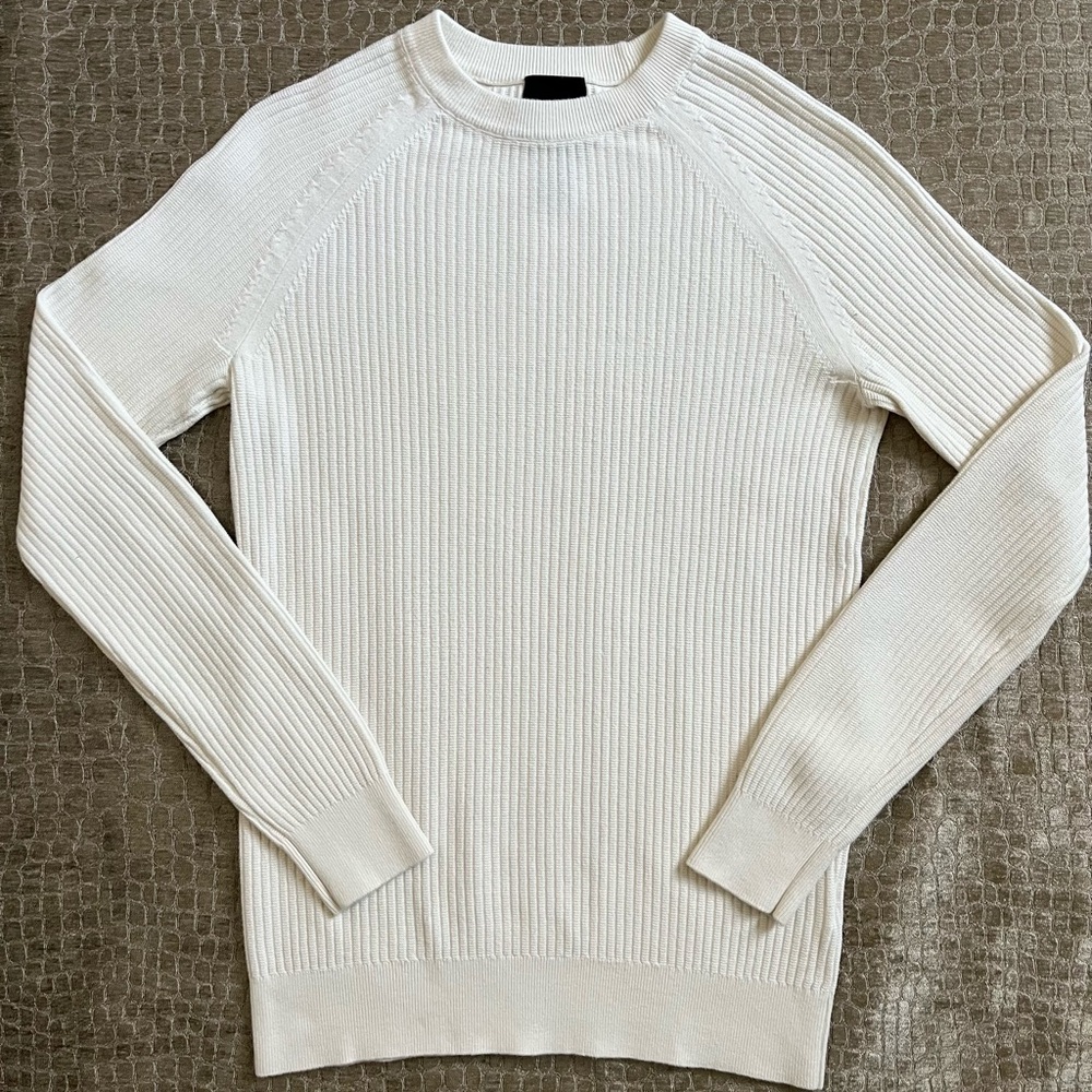 Men's Rib Knit Crewneck Cotton Sweater in Winter White